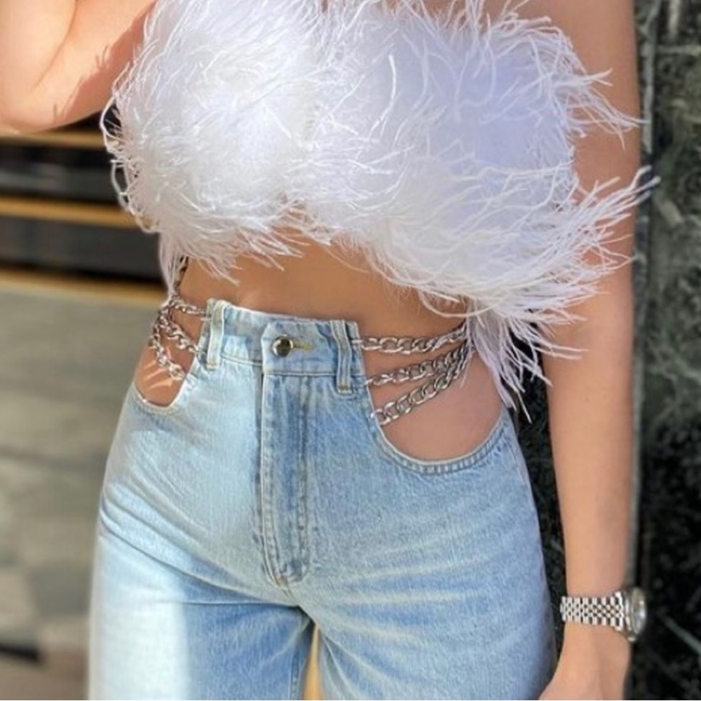 Jeans with chain detail.